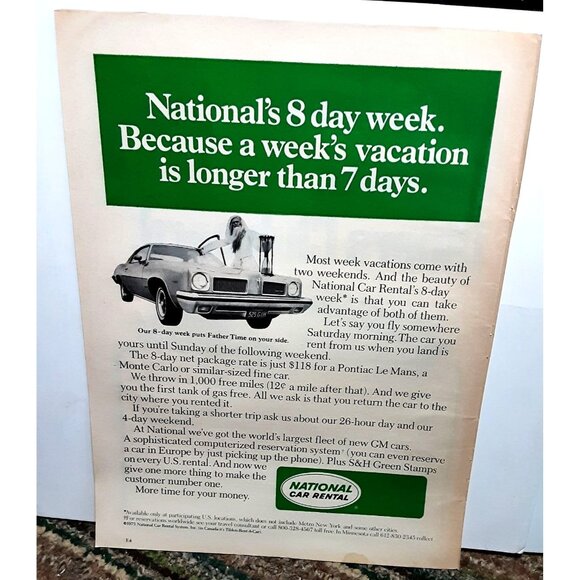 1973 National Car Rental with a Pontiac Le Mans Car vintage print ad - Picture 1 of 1
